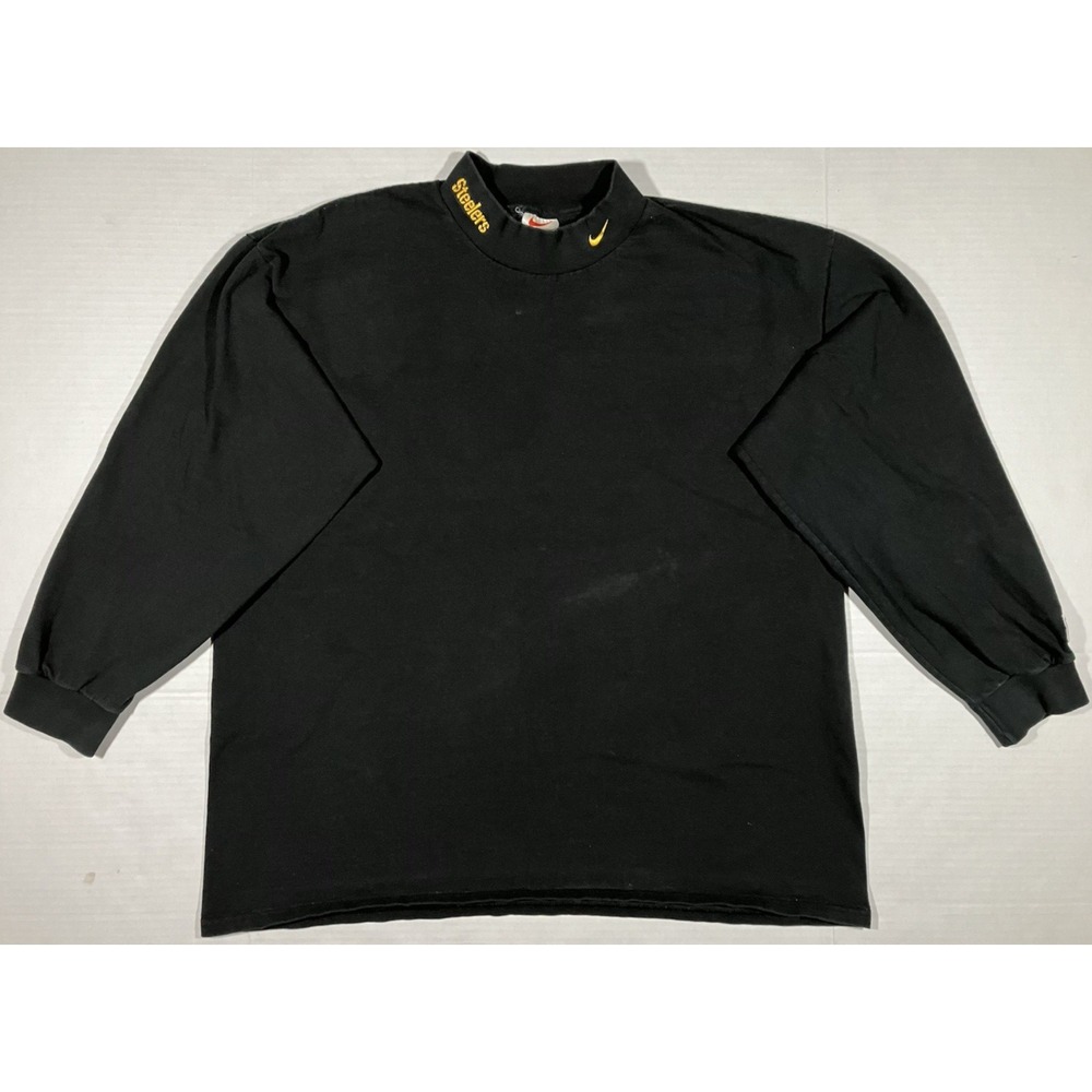 Nike Pittsburgh Steelers Shirt Turtleneck Black NFL 90s Made USA Mens Size 2XL